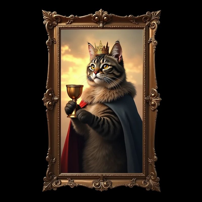 Mittelalter Katze im Bilderrahmen Kunst Krone