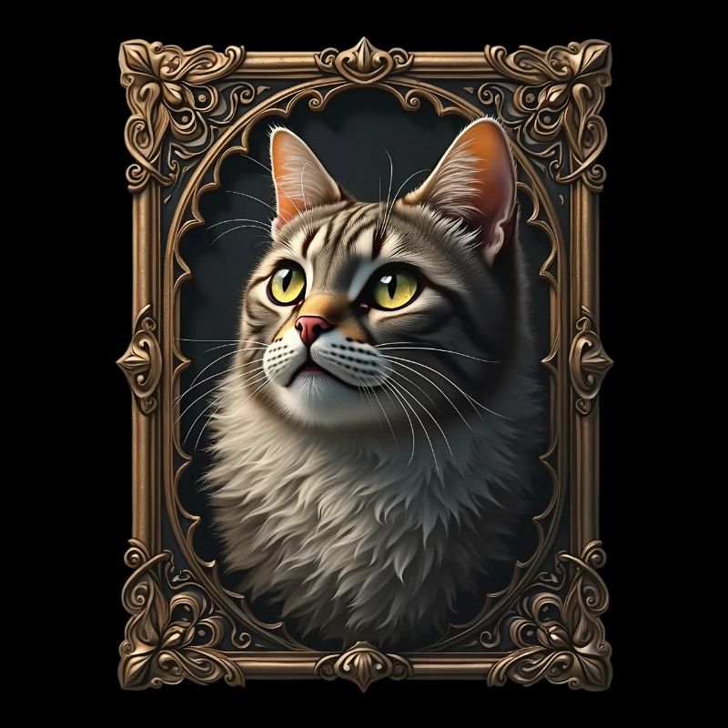 Mittelalter Katze im Bilderrahmen Kunst Krone