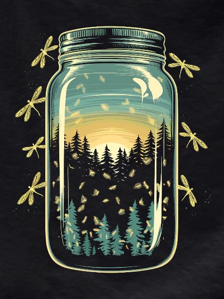 Magical forest fireflies