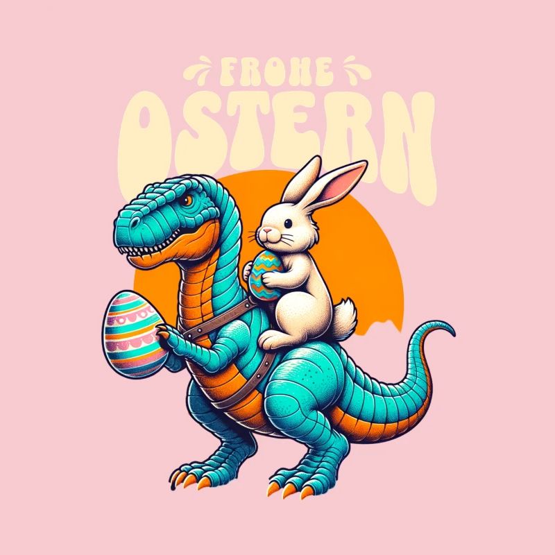 Easter Bunny Riding Dinosaur with Easter Egg