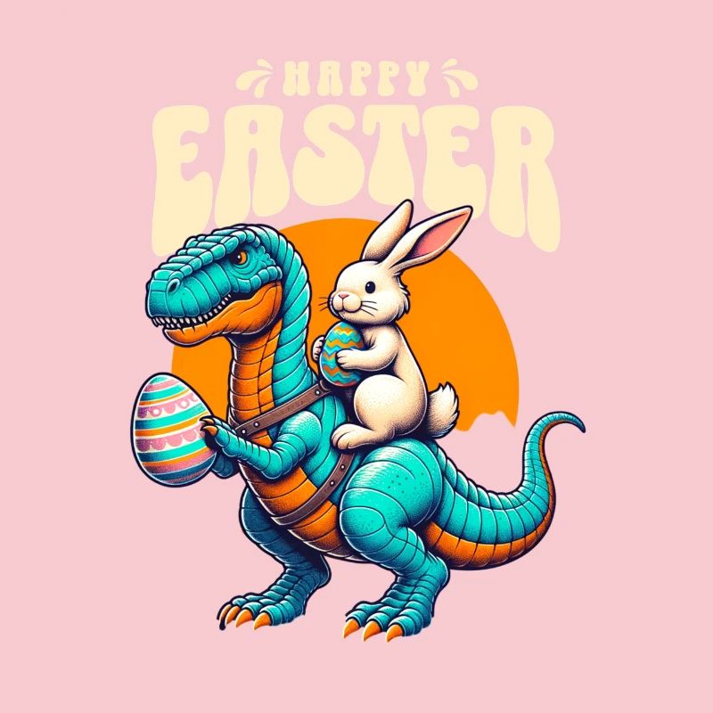 Easter Bunny Riding Dinosaur with Easter Egg
