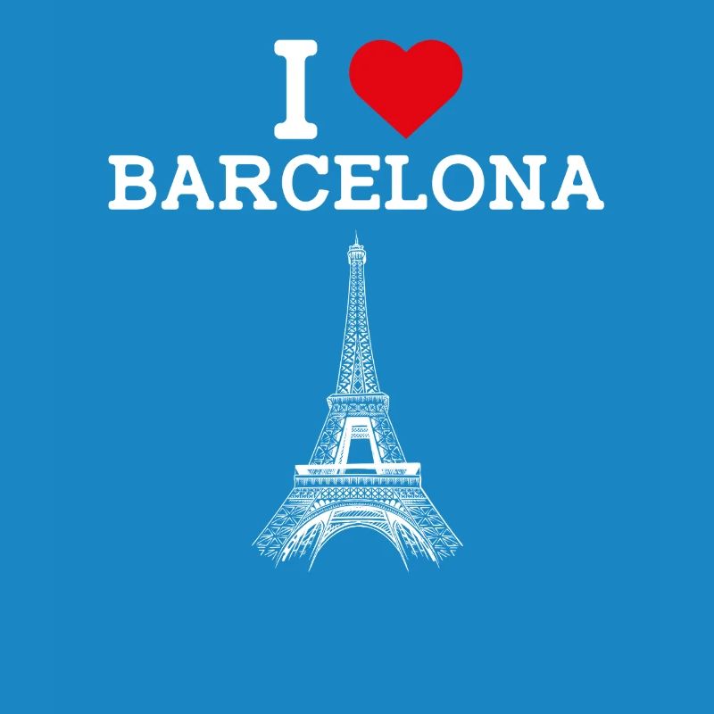 J’aime Barcelone Cool Heart Drapeau Tour Eiffel Jeu de mots