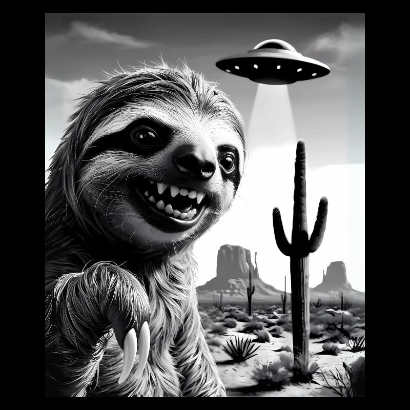 Faultier macht ein Selfie mit einem UFO | Wüste