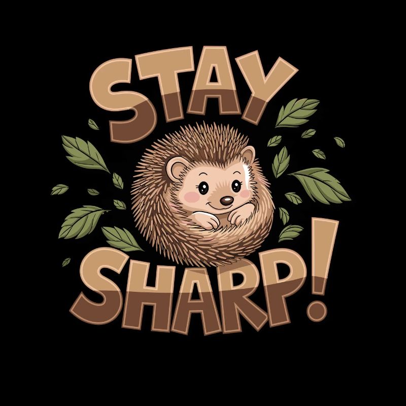 Stay sharp hedgehog with leaves surrounded cute