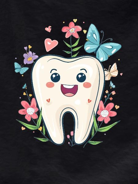 Happy Tooth with Flowers