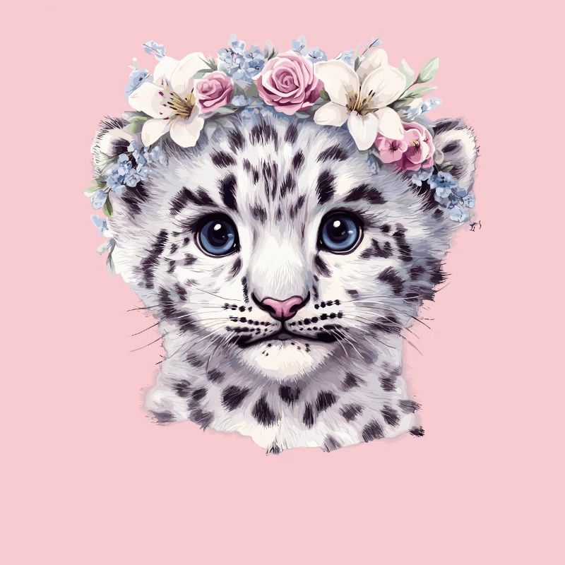 Léopard des neiges avec couronne de fleurs