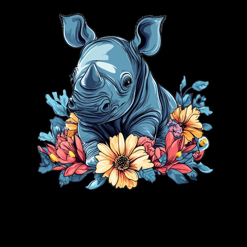 Bébé rhinocéros avec des fleurs