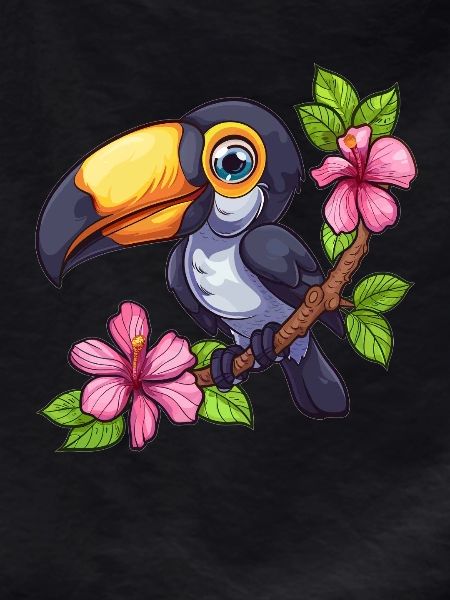 Toucan with hibiscus flowers