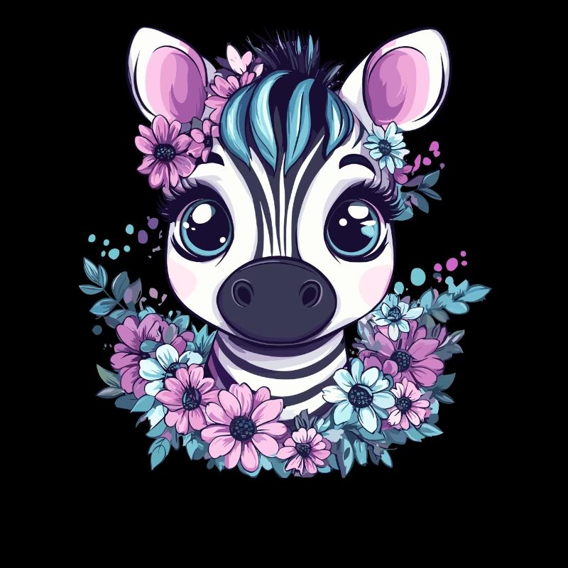 Zebra face with flowers