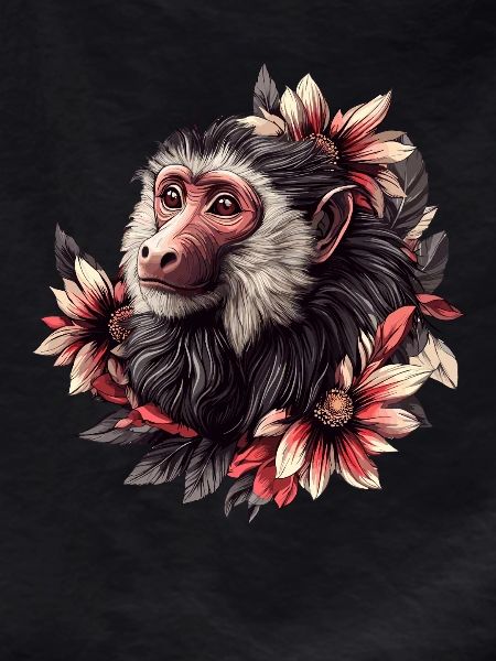 Baboon with flower frame