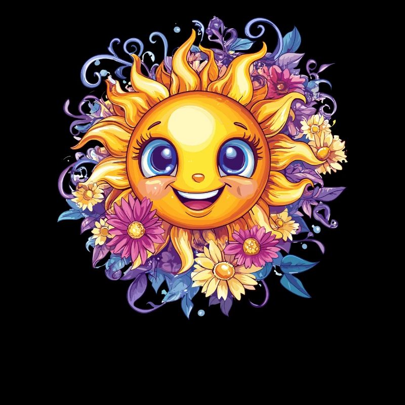 Soleil avec couronne de fleurs