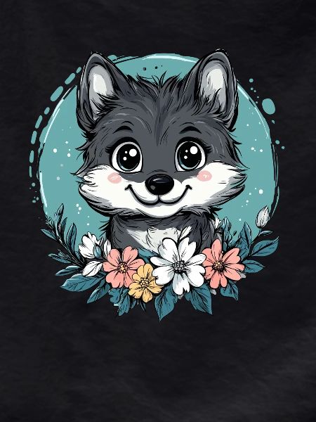 Cute wolf with flowers