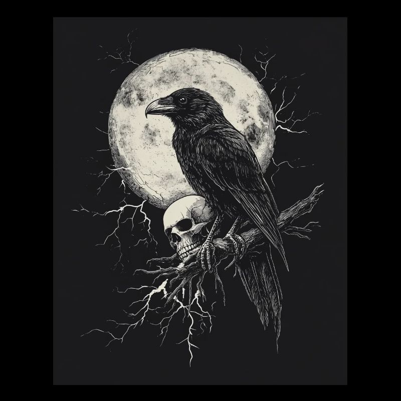 Raven Skull Moon Dark Gothic Black Crow