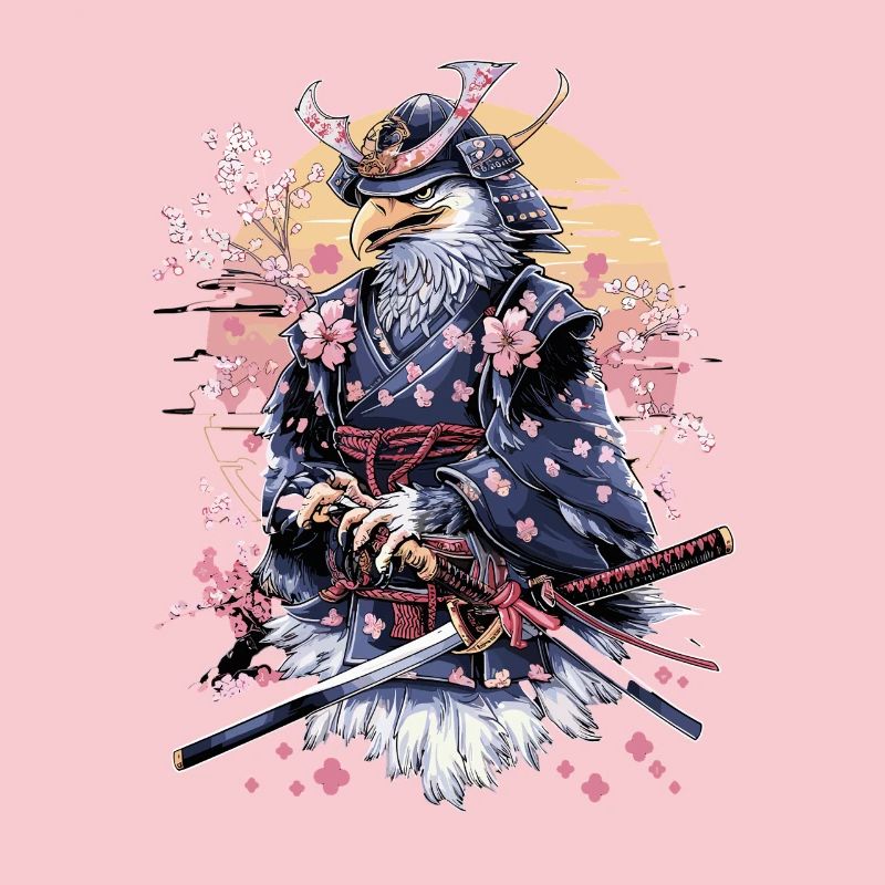 Majestic Samurai Eagle with Cherry Blossoms and