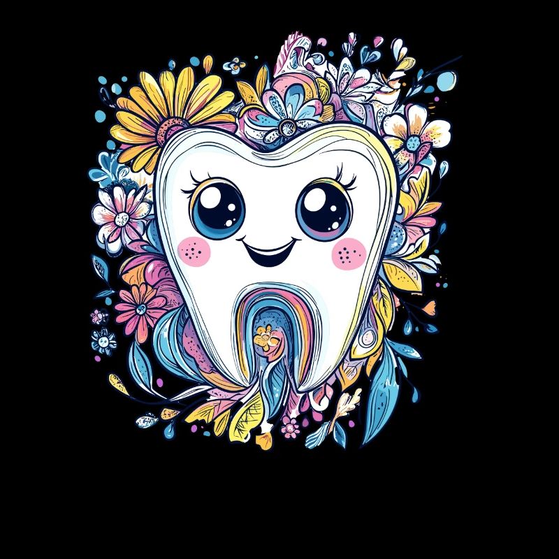 Dent avec sourire fleuri
