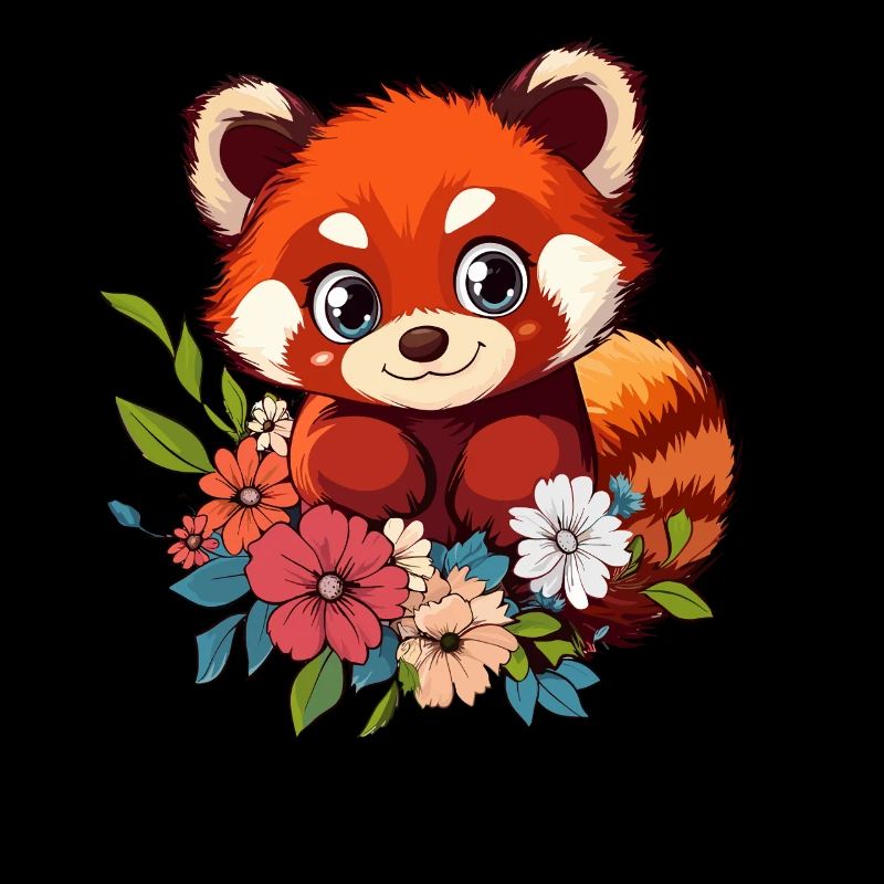 Red Panda with Flowers