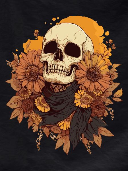 Autumnal skull with flowers