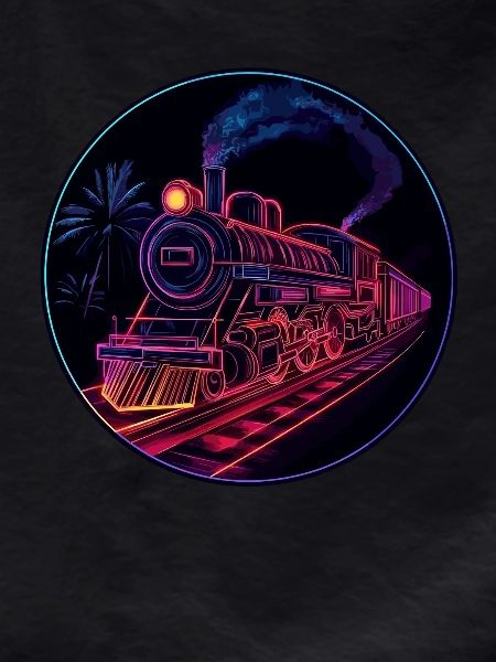 Neon train at night