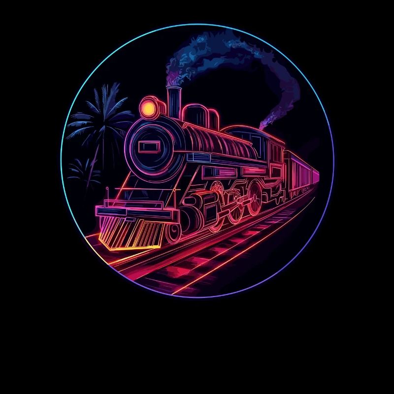 Neon train at night