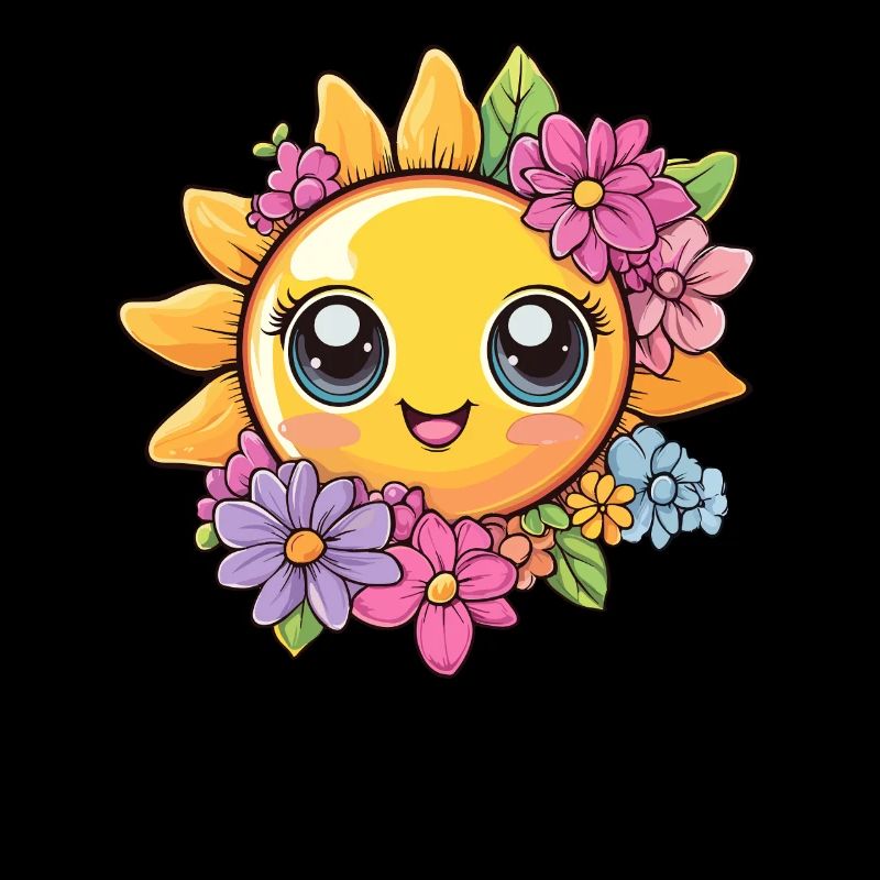 Soleil avec couronne de fleurs
