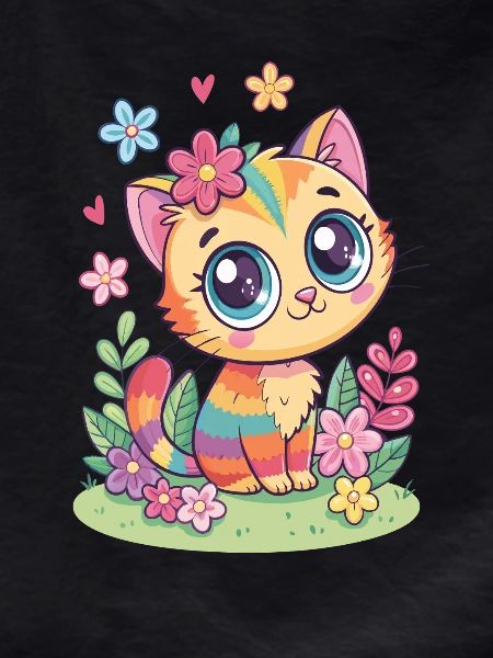 Rainbow Cat with Flowers