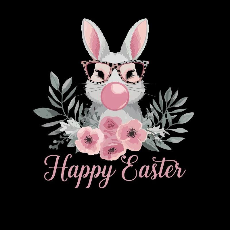 Happy Easter bunny with glasses and flowers
