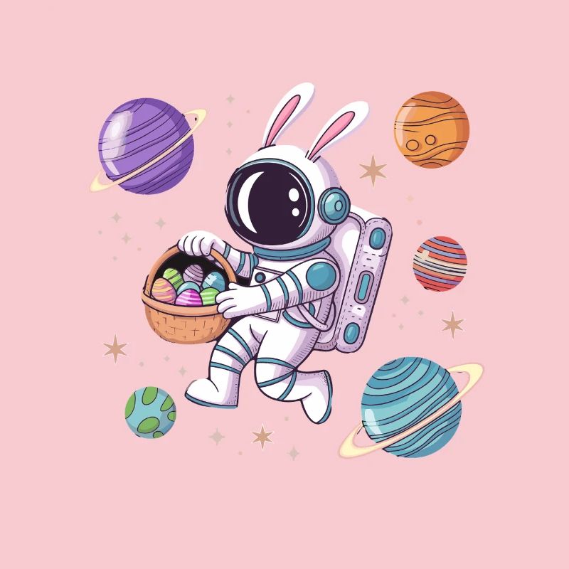 Lapin de Pâques astronaute dans l’espace avec des planètes