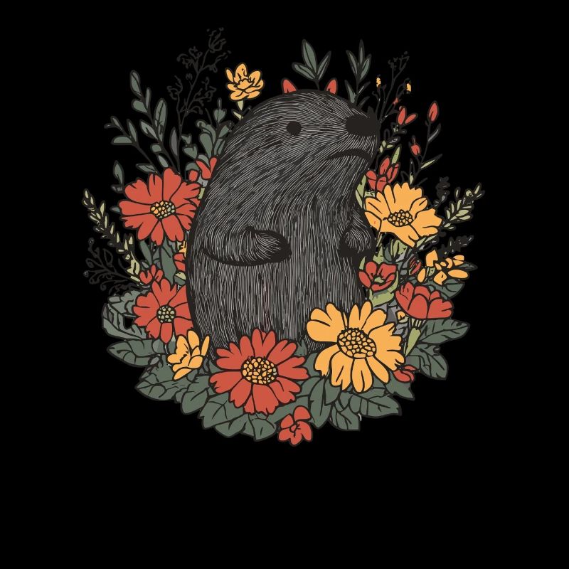 Cute mole in the flower field