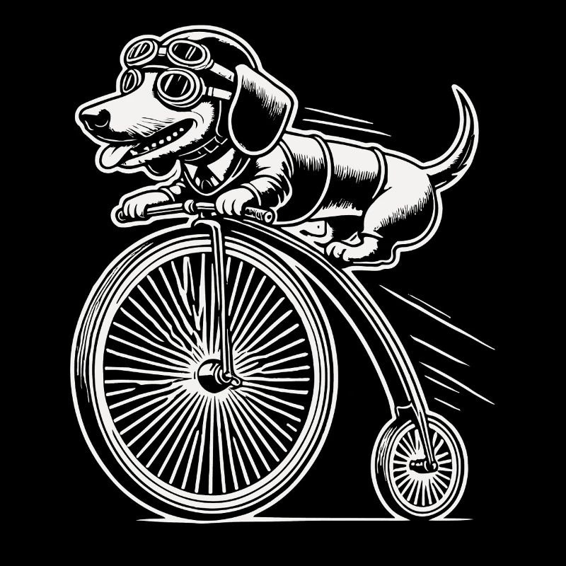 Fahrradfahrender Dackel im Retro Stil mit Humor