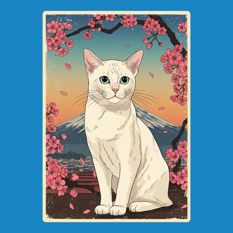 Chat blanc Fleur de cerisier