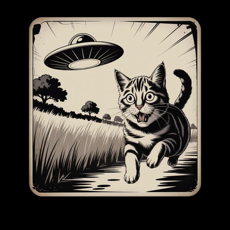 Dessin d’aventure de chat et d’OVNI