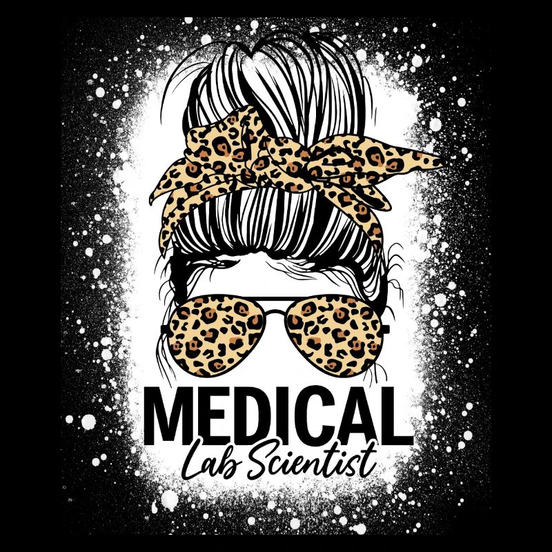 Medical Lab Scientist Messy Bun Leopard Funny Lab