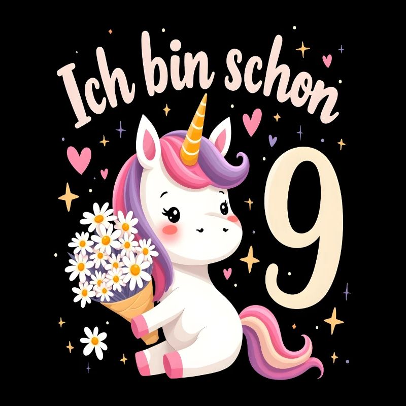 Süßes Einhorn 9. Geburtstag für Mädchen