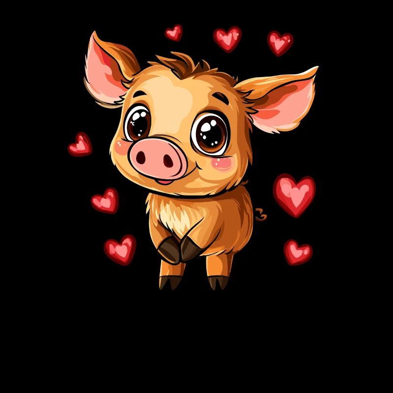 Happy wild boar with hearts