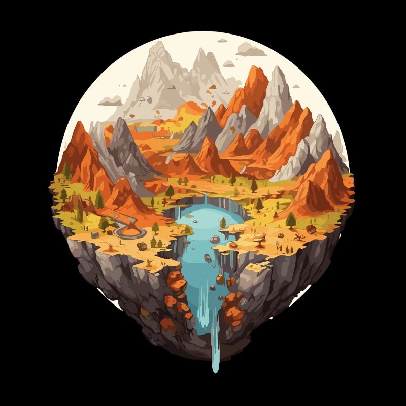 Fascinating landscape with waterfall and mountains