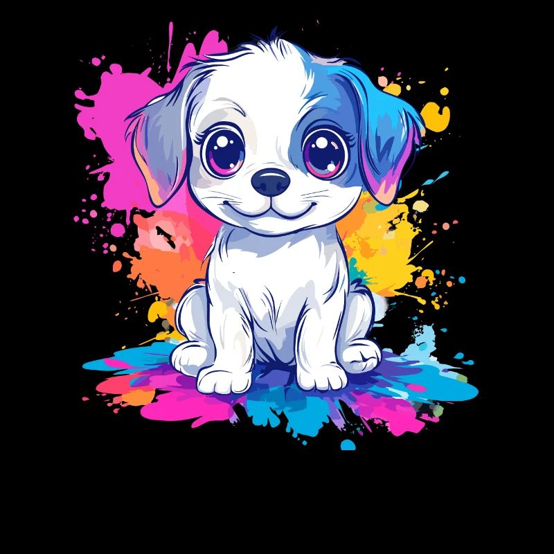 Chiot sur éclaboussure de peinture