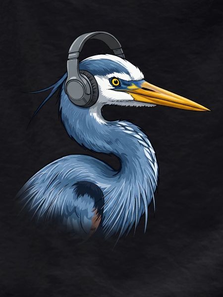 Heron with headphones
