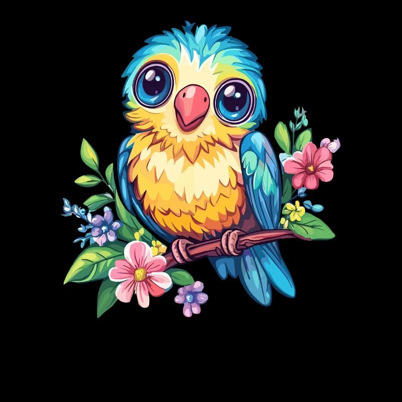 Bunter Vogel mit Blüten