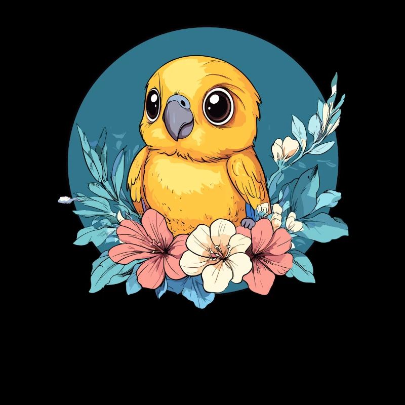 Perroquet avec cercle de fleurs