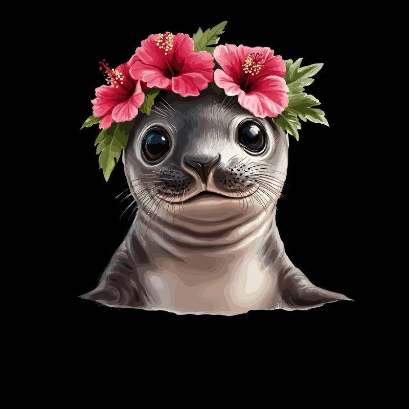 Baby seal with hibiscus