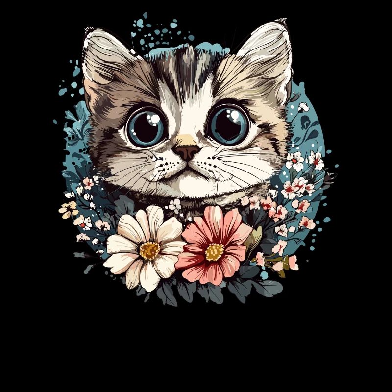 Chat avec couronne de fleurs