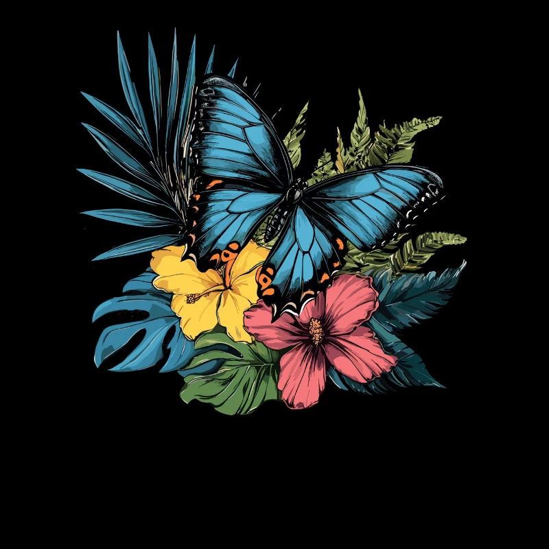 Papillon tropical avec des fleurs