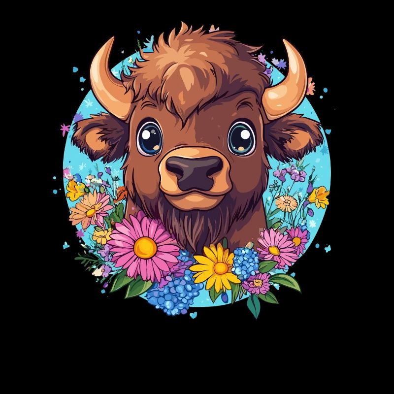 Bison mit Blumenkranz