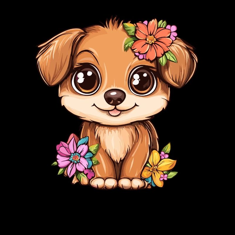 Chiot avec des fleurs