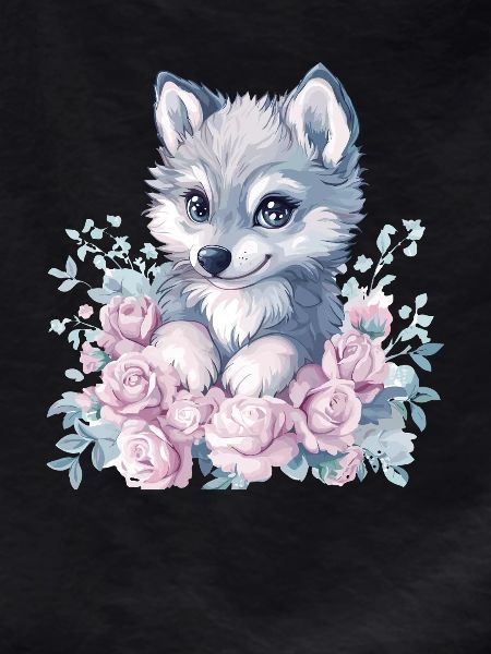 Husky with roses