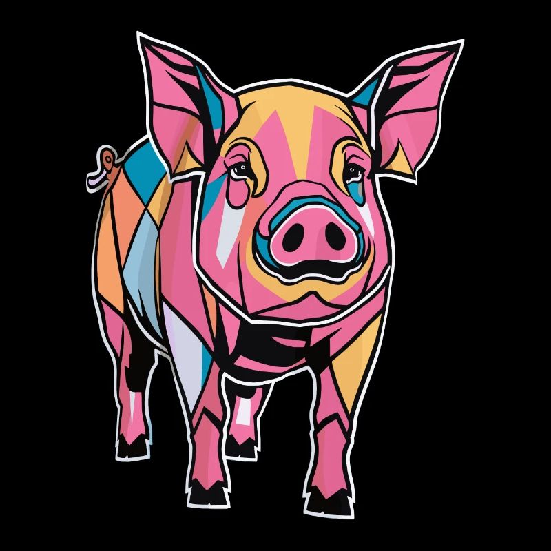 Graphique géométrique coloré de cochon de ferme