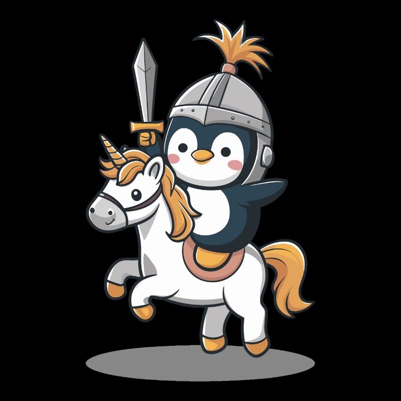 Ritter Pinguin Reitet Einhorn