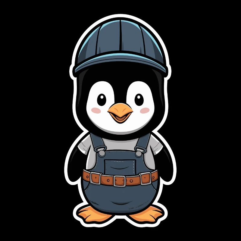 Penguin with construction worker helmet and dungarees