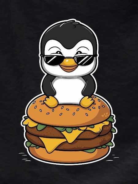 Cool penguin with burger