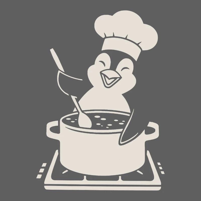 Joyeux pingouin, chef, chef aux fourneaux